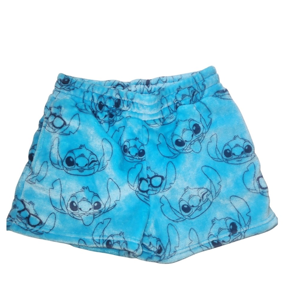 Disney Lilo & Stitch Blue Plush Fleece Pajama‎ Shorts Womens Medium Fuzzy Sleep